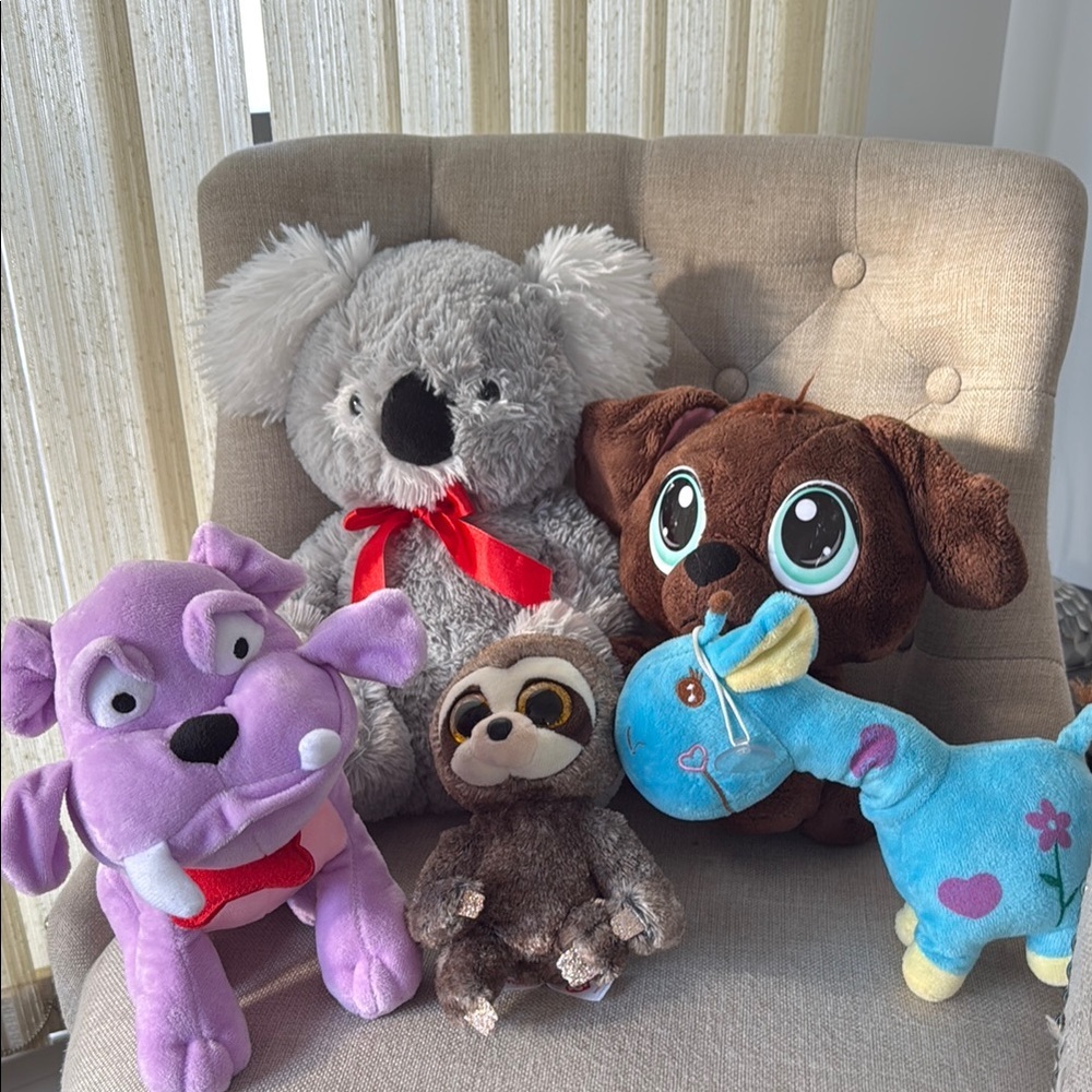 5 Pc Plush Toy Bundle Koala Puppy Sloth Giraffe Stuffed Animals